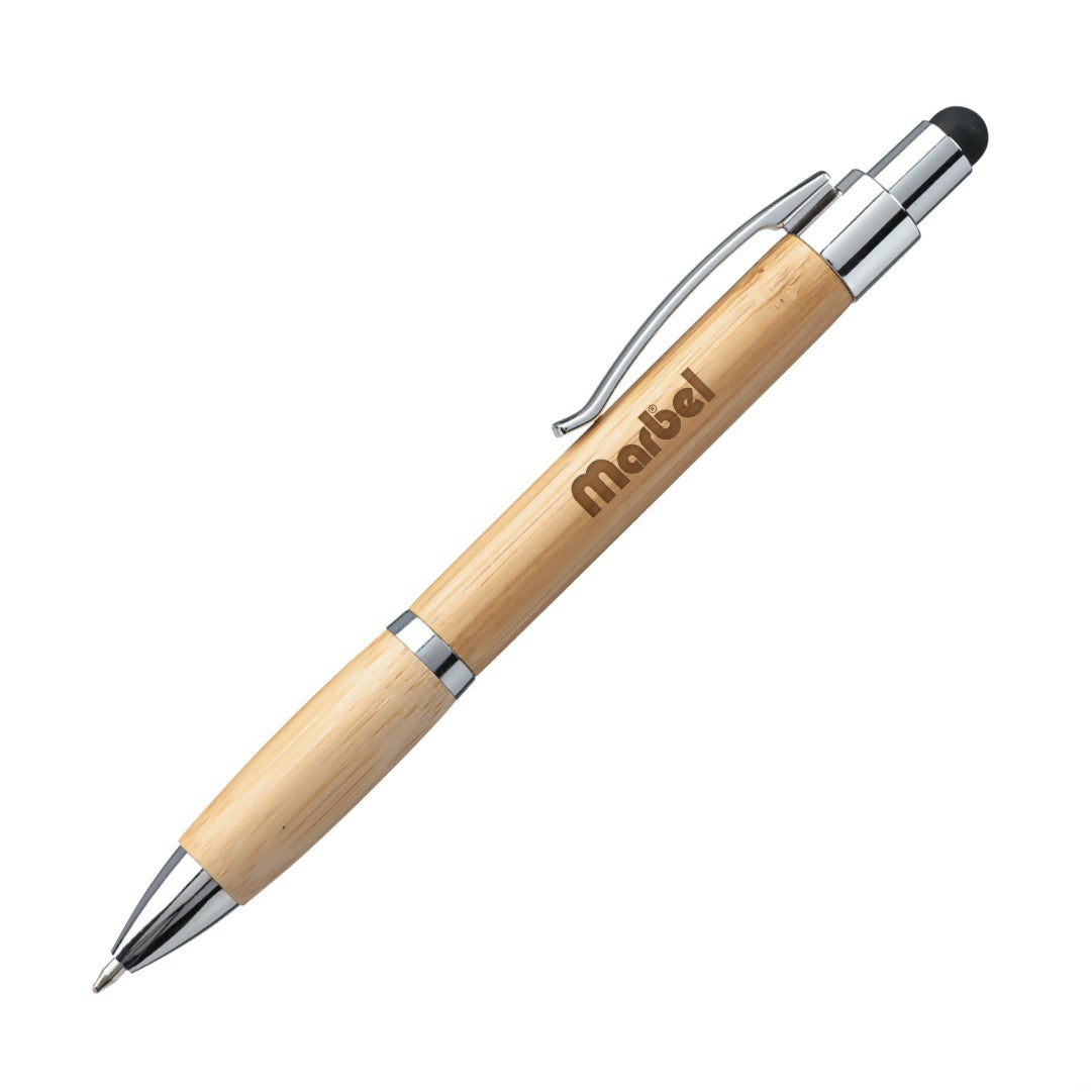 Bolígrafo de bambú Kafza con lápiz óptico, color plateado